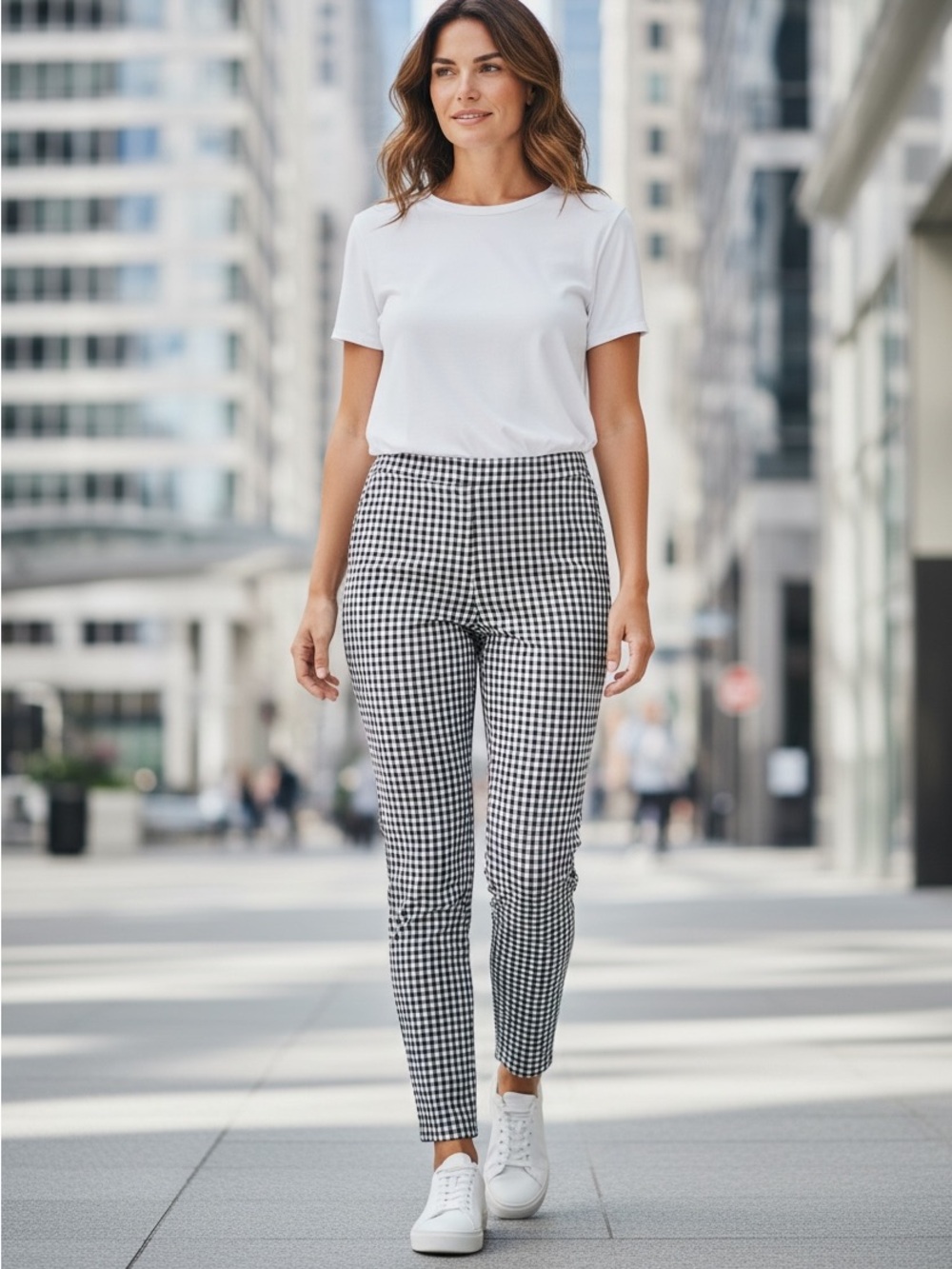 Nanette Lepore Black and White Micro-Check Cropped Slim Pants